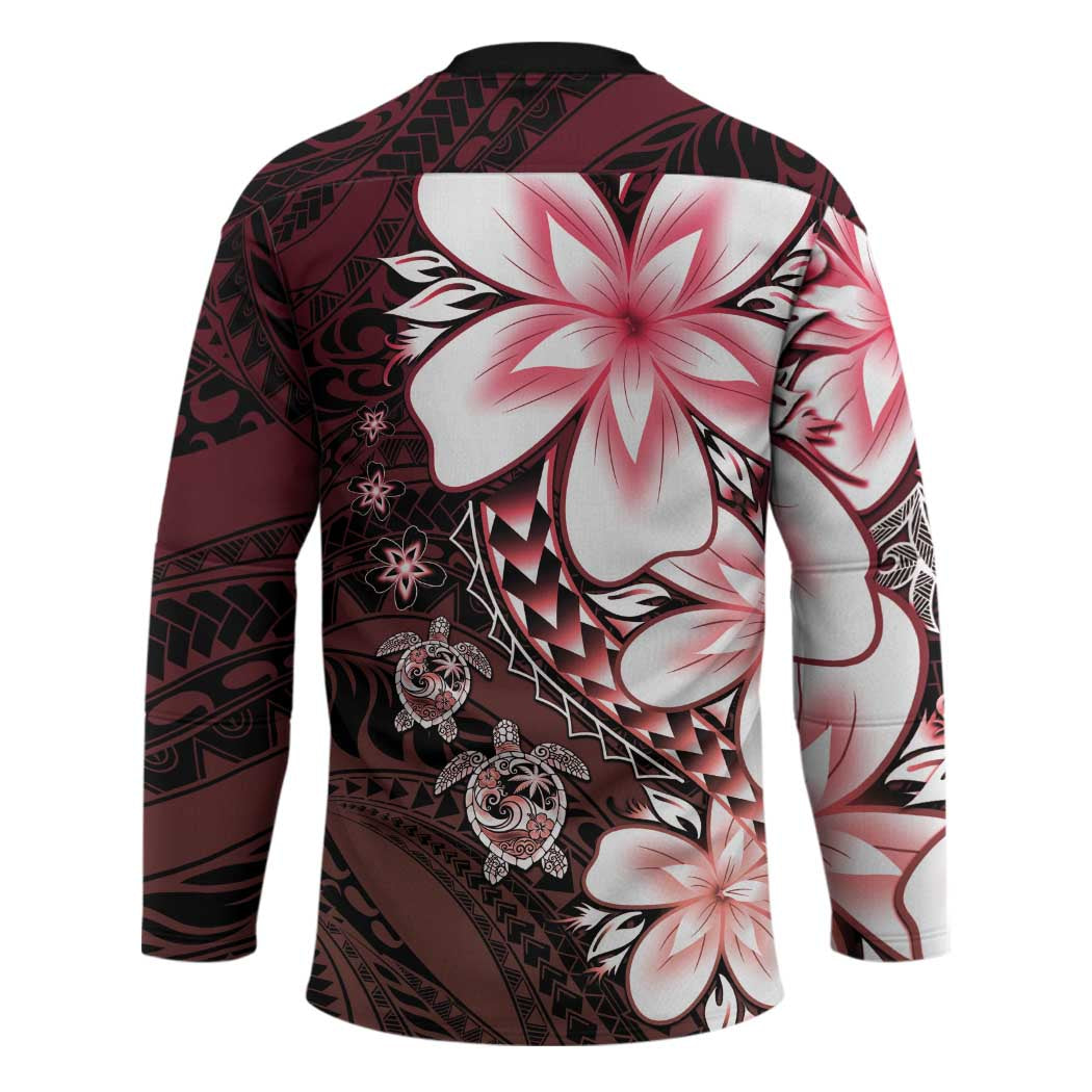 Polynesia Romantic Valentine Hockey Jersey Sea Turtle Couple With Red Gradient Plumeria