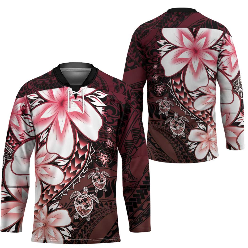 Polynesia Romantic Valentine Hockey Jersey Sea Turtle Couple With Red Gradient Plumeria