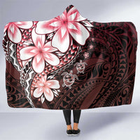 Polynesia Romantic Valentine Hooded Blanket Sea Turtle Couple With Red Gradient Plumeria