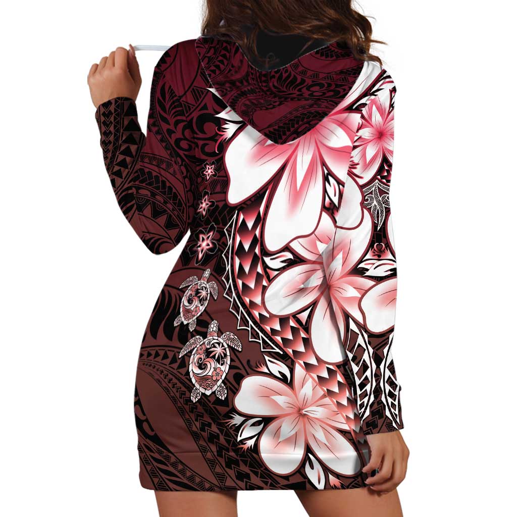 Polynesia Romantic Valentine Hoodie Dress Sea Turtle Couple With Red Gradient Plumeria