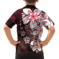 Polynesia Romantic Valentine Kid Hawaiian Shirt Sea Turtle Couple With Red Gradient Plumeria