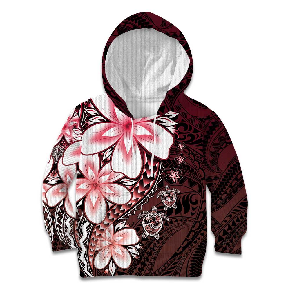 Polynesia Romantic Valentine Kid Hoodie Sea Turtle Couple With Red Gradient Plumeria
