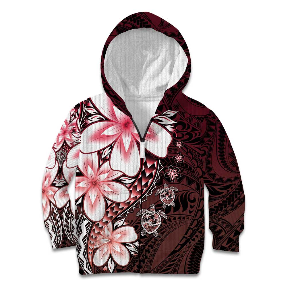 Polynesia Romantic Valentine Kid Hoodie Sea Turtle Couple With Red Gradient Plumeria