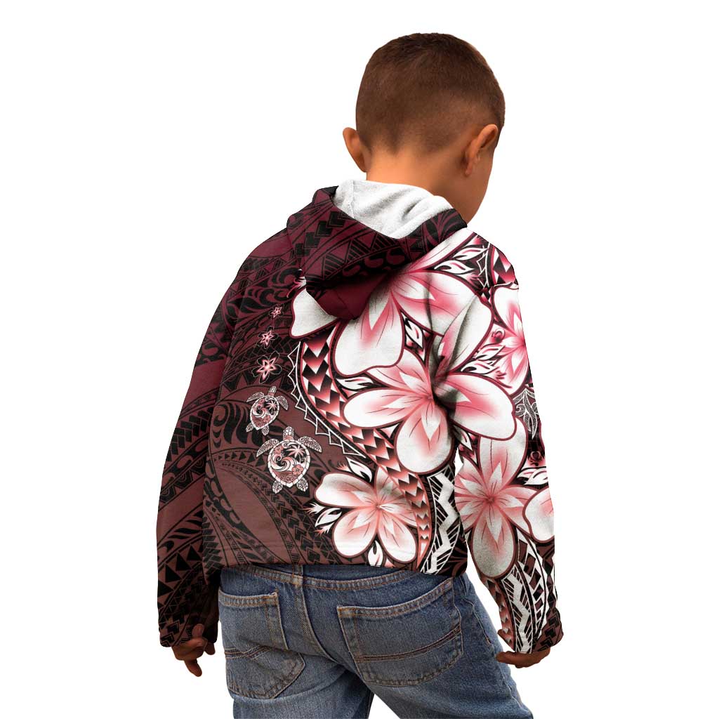 Polynesia Romantic Valentine Kid Hoodie Sea Turtle Couple With Red Gradient Plumeria