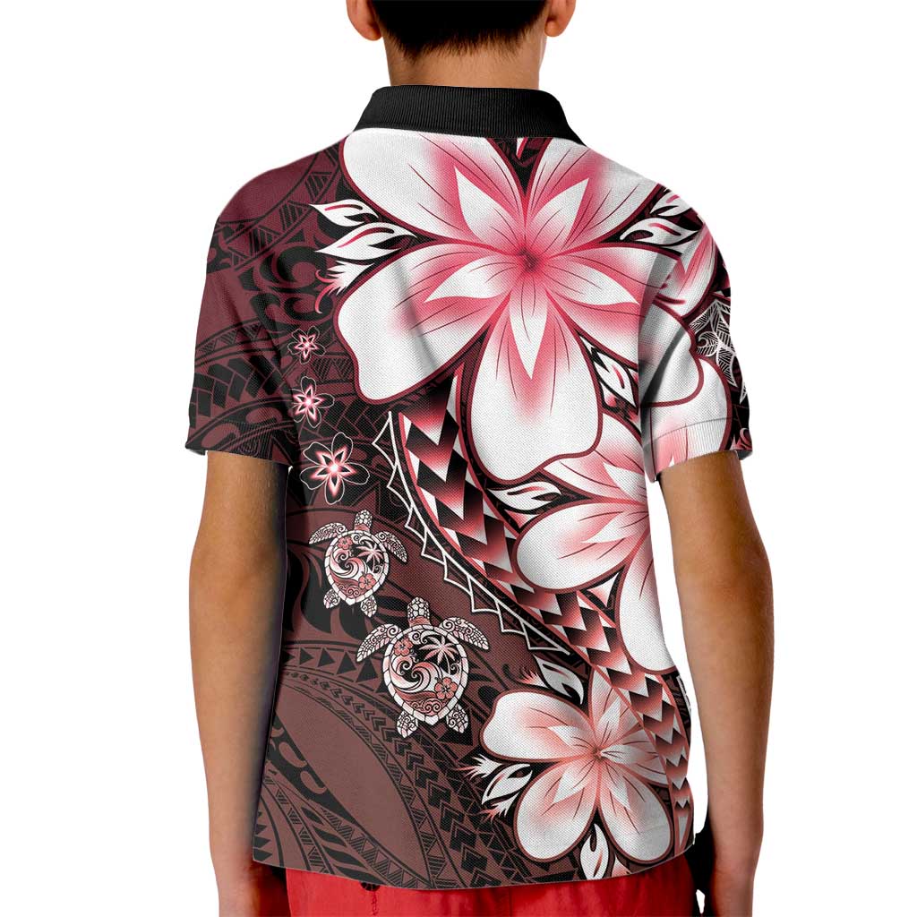 Polynesia Romantic Valentine Kid Polo Shirt Sea Turtle Couple With Red Gradient Plumeria