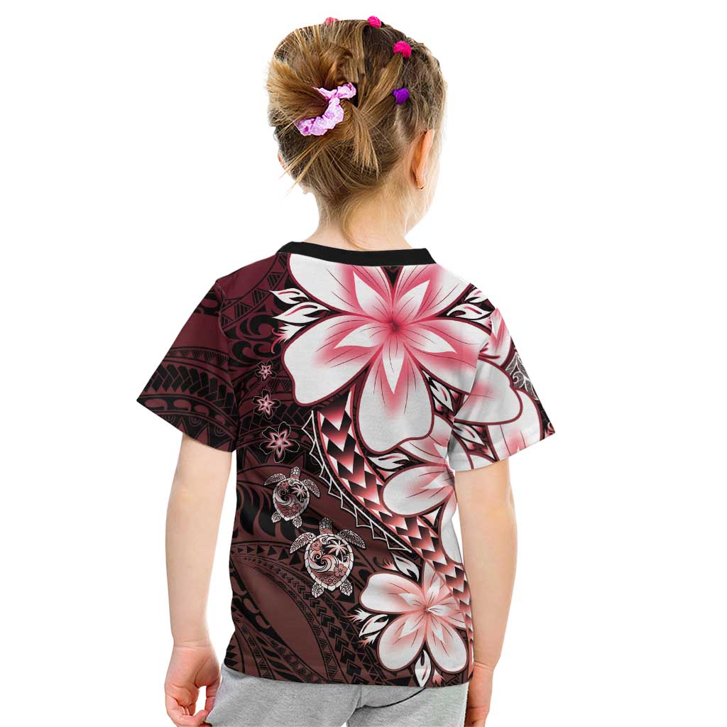 Polynesia Romantic Valentine Kid T Shirt Sea Turtle Couple With Red Gradient Plumeria