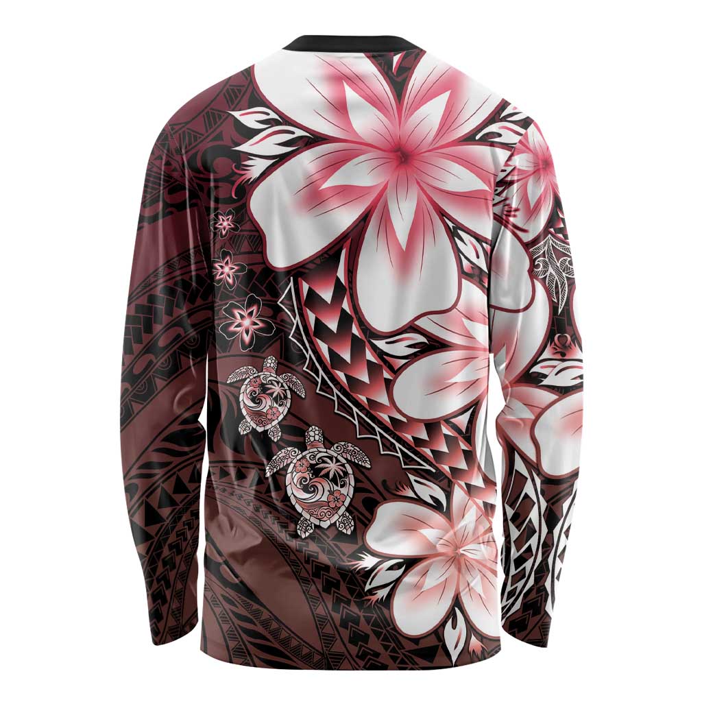 Polynesia Romantic Valentine Long Sleeve Shirt Sea Turtle Couple With Red Gradient Plumeria
