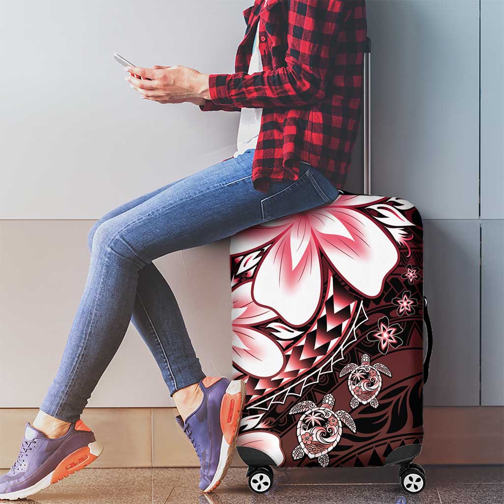 Polynesia Romantic Valentine Luggage Cover Sea Turtle Couple With Red Gradient Plumeria