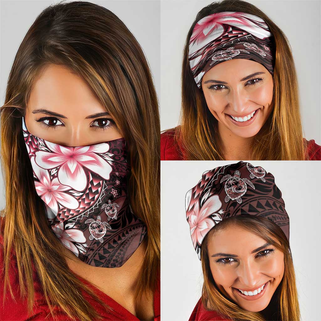 Polynesia Romantic Valentine Neck Gaiter Sea Turtle Couple With Red Gradient Plumeria