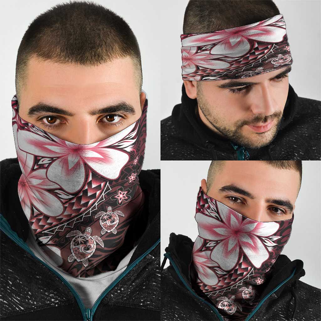 Polynesia Romantic Valentine Neck Gaiter Sea Turtle Couple With Red Gradient Plumeria
