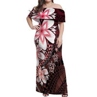 Polynesia Romantic Valentine Off Shoulder Maxi Dress Sea Turtle Couple With Red Gradient Plumeria