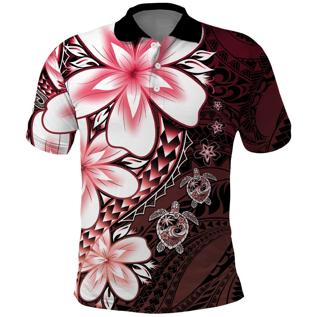 Polynesia Romantic Valentine Polo Shirt Sea Turtle Couple With Red Gradient Plumeria