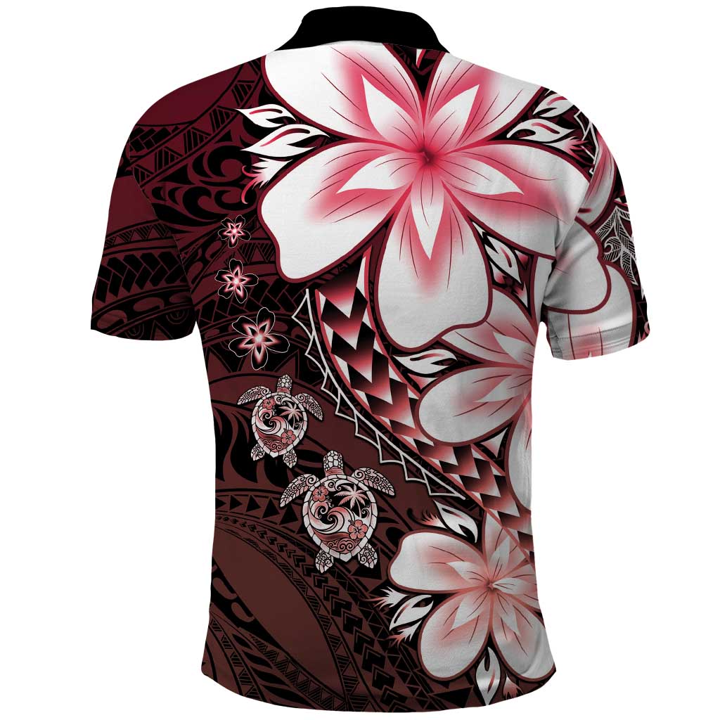 Polynesia Romantic Valentine Polo Shirt Sea Turtle Couple With Red Gradient Plumeria