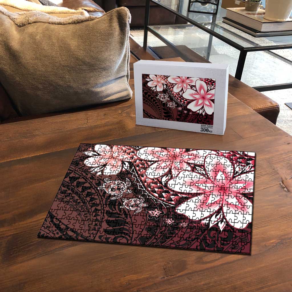 Polynesia Romantic Valentine Puzzle Sea Turtle Couple With Red Gradient Plumeria