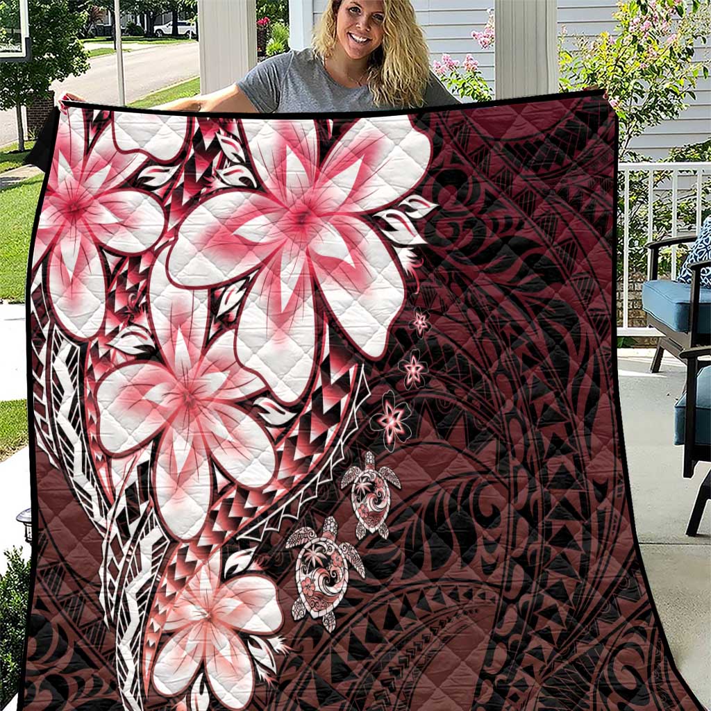 Polynesia Romantic Valentine Quilt Sea Turtle Couple With Red Gradient Plumeria