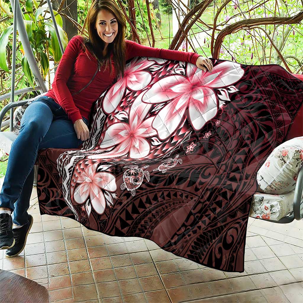 Polynesia Romantic Valentine Quilt Sea Turtle Couple With Red Gradient Plumeria