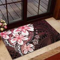 Polynesia Romantic Valentine Rubber Doormat Sea Turtle Couple With Red Gradient Plumeria