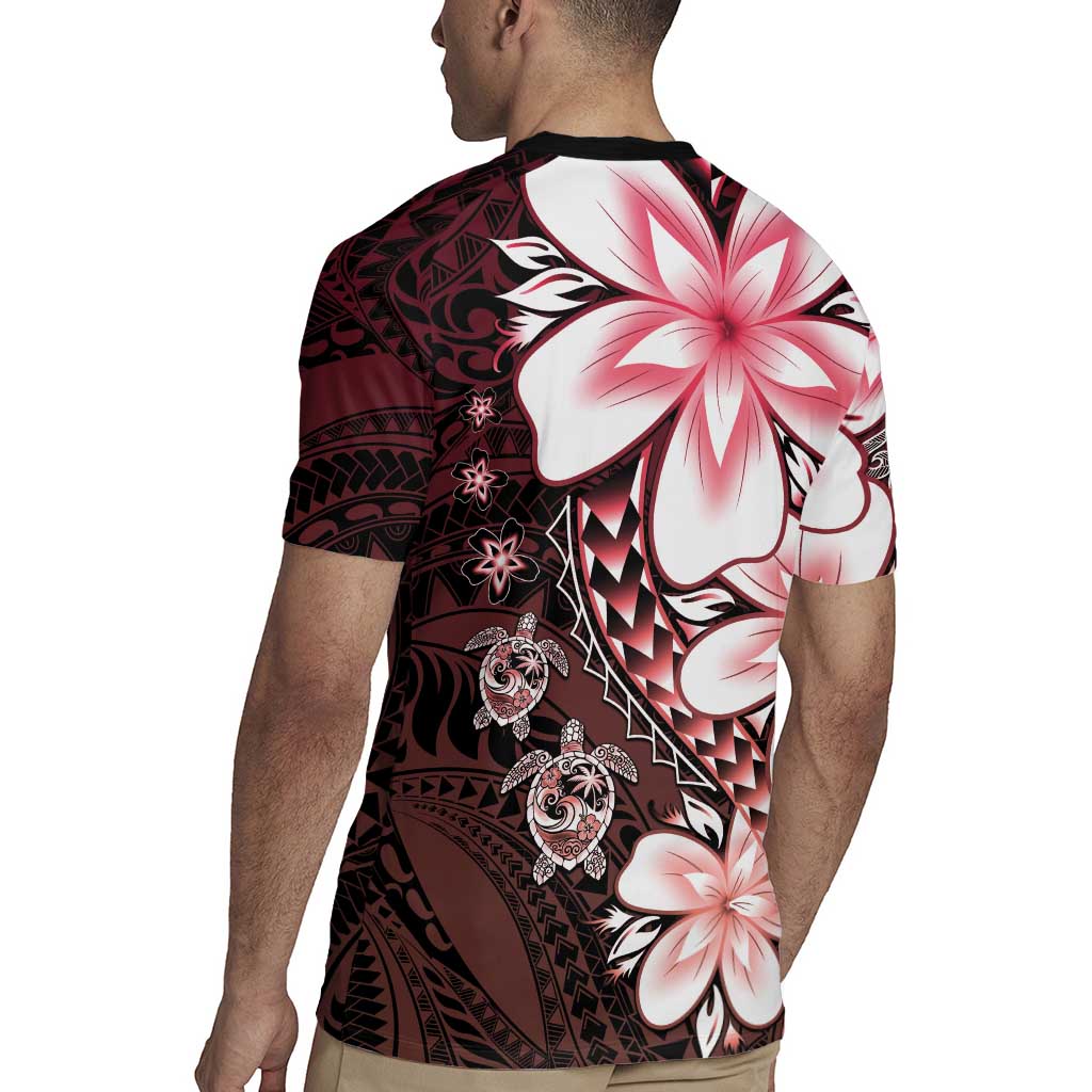Polynesia Romantic Valentine Rugby Jersey Sea Turtle Couple With Red Gradient Plumeria