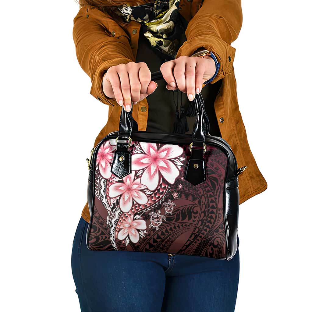 Polynesia Romantic Valentine Shoulder Handbag Sea Turtle Couple With Red Gradient Plumeria