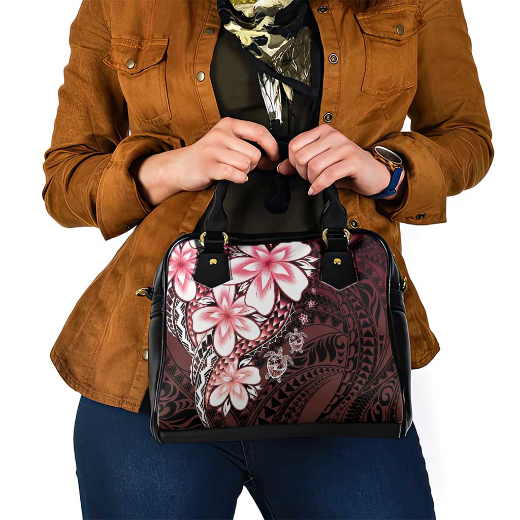Polynesia Romantic Valentine Shoulder Handbag Sea Turtle Couple With Red Gradient Plumeria