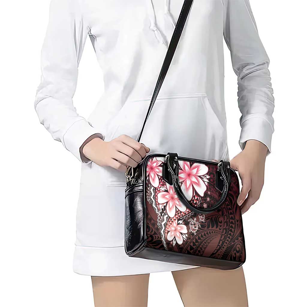 Polynesia Romantic Valentine Shoulder Handbag Sea Turtle Couple With Red Gradient Plumeria