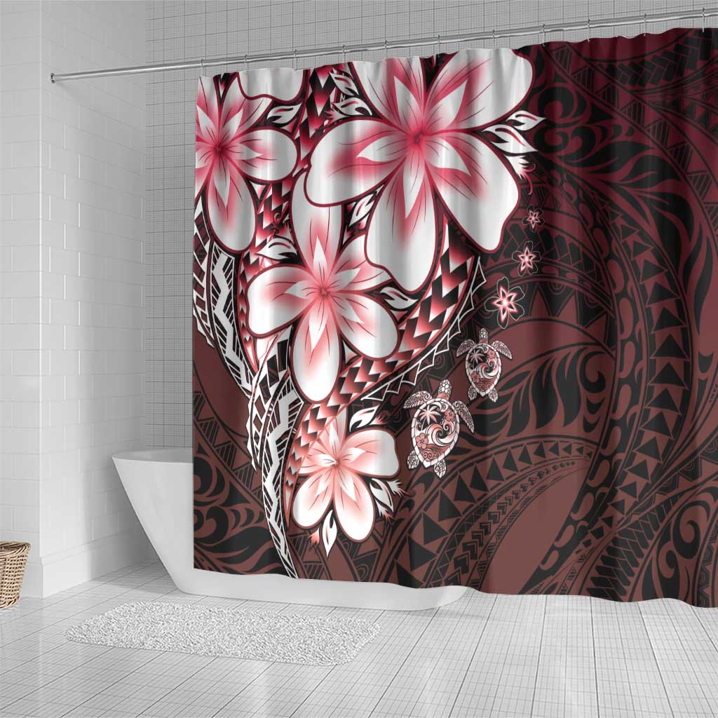 Polynesia Romantic Valentine Shower Curtain Sea Turtle Couple With Red Gradient Plumeria