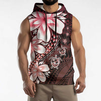 Polynesia Romantic Valentine Sleeveless Hoodie Sea Turtle Couple With Red Gradient Plumeria