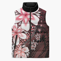 Polynesia Romantic Valentine Sleeveless Puffer Jacket Sea Turtle Couple With Red Gradient Plumeria