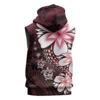 Polynesia Romantic Valentine Sleeveless Zip Hoodie Sea Turtle Couple With Red Gradient Plumeria