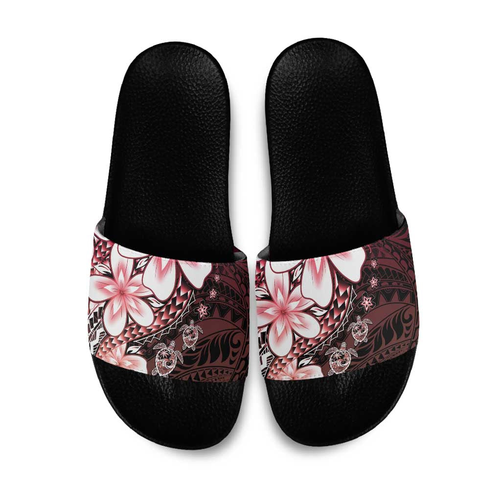 Polynesia Romantic Valentine Slide Sandals Sea Turtle Couple With Red Gradient Plumeria