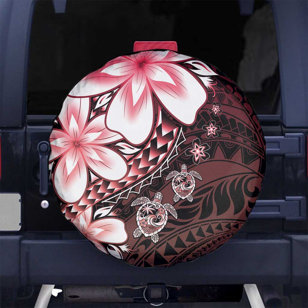 Polynesia Romantic Valentine Spare Tire Cover Sea Turtle Couple With Red Gradient Plumeria