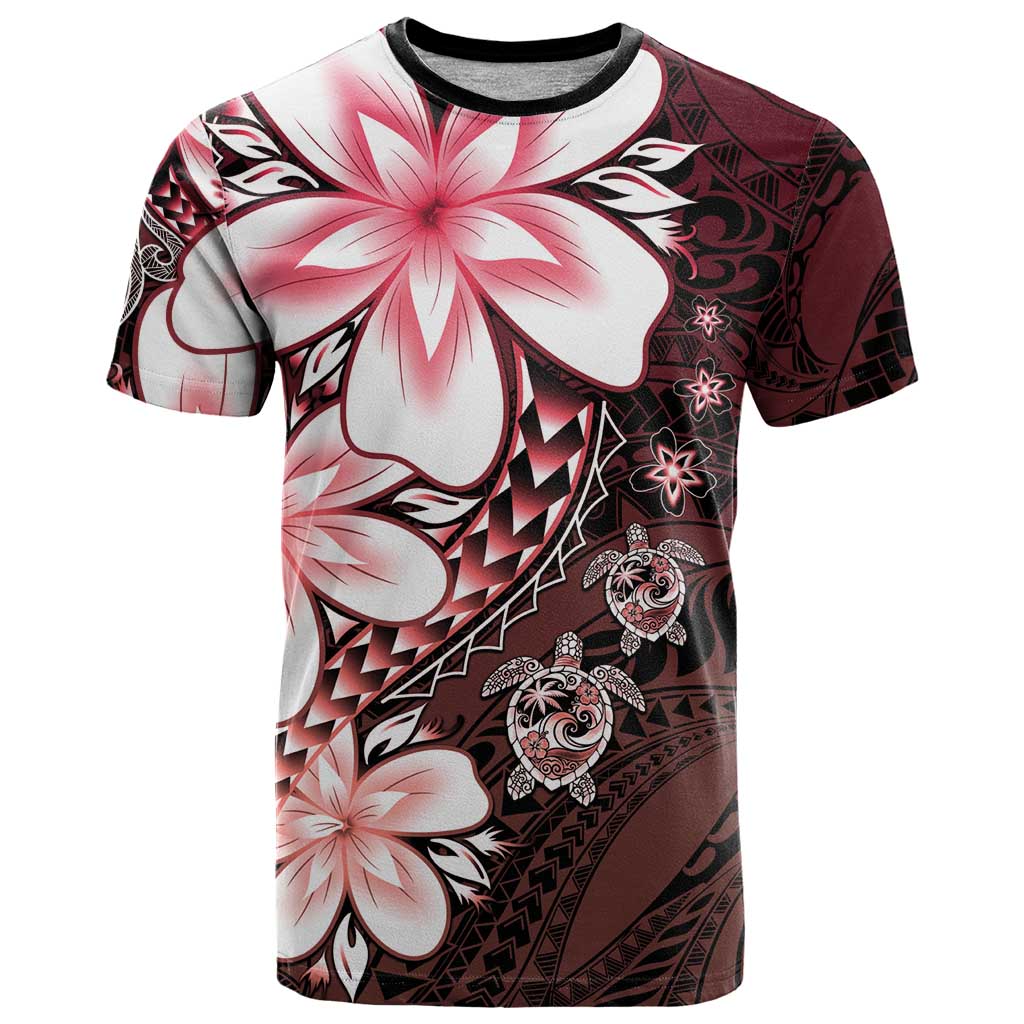 Polynesia Romantic Valentine T Shirt Sea Turtle Couple With Red Gradient Plumeria