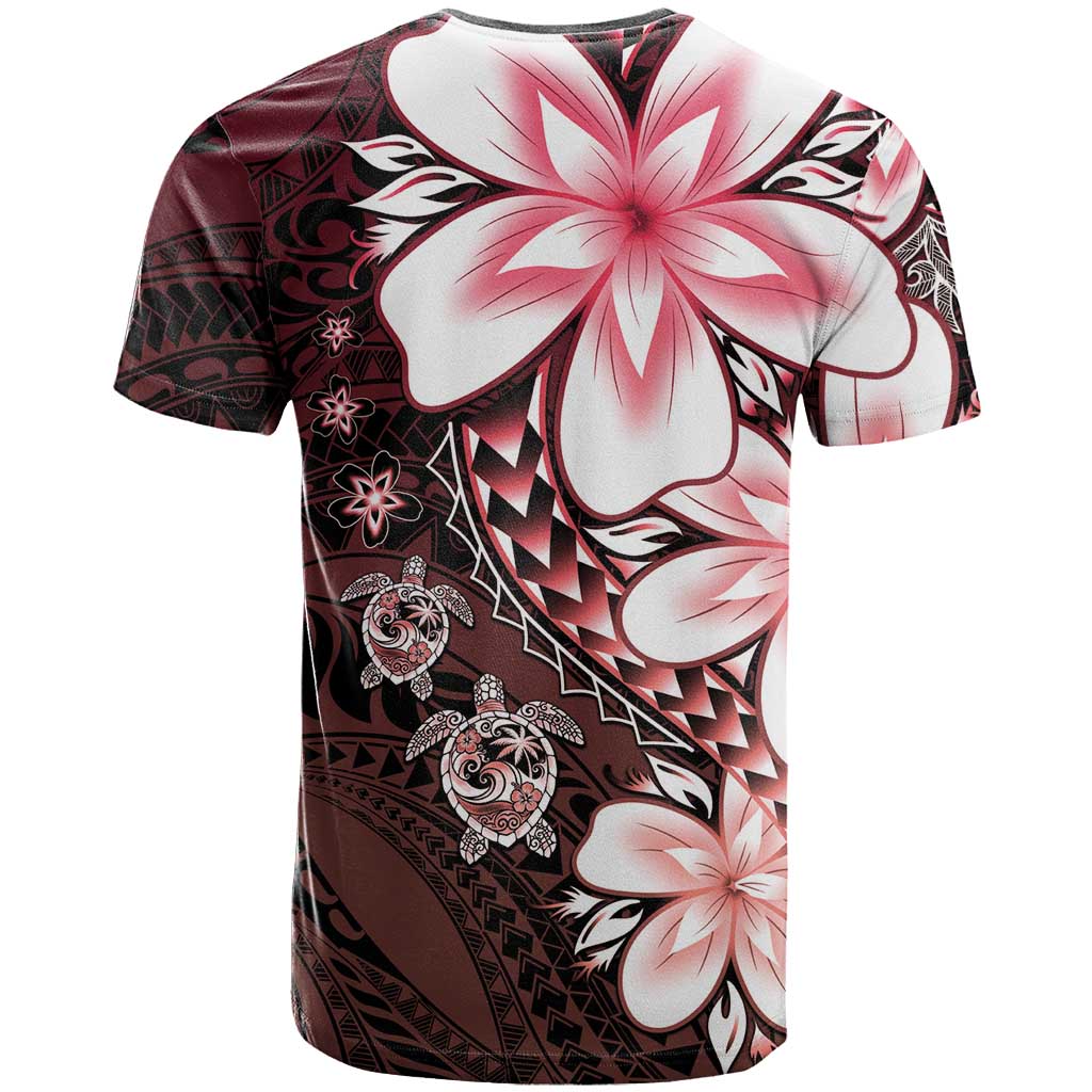 Polynesia Romantic Valentine T Shirt Sea Turtle Couple With Red Gradient Plumeria