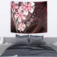 Polynesia Romantic Valentine Tapestry Sea Turtle Couple With Red Gradient Plumeria
