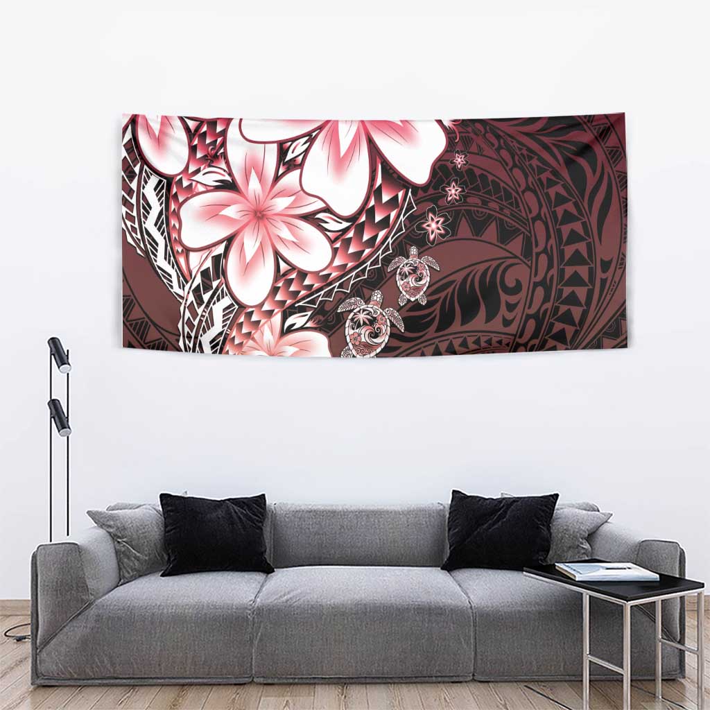 Polynesia Romantic Valentine Tapestry Sea Turtle Couple With Red Gradient Plumeria