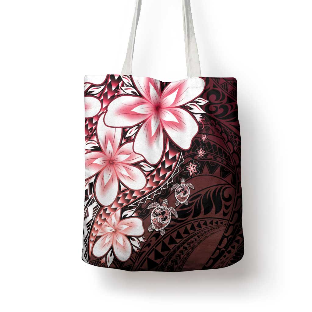 Polynesia Romantic Valentine Tote Bag Sea Turtle Couple With Red Gradient Plumeria