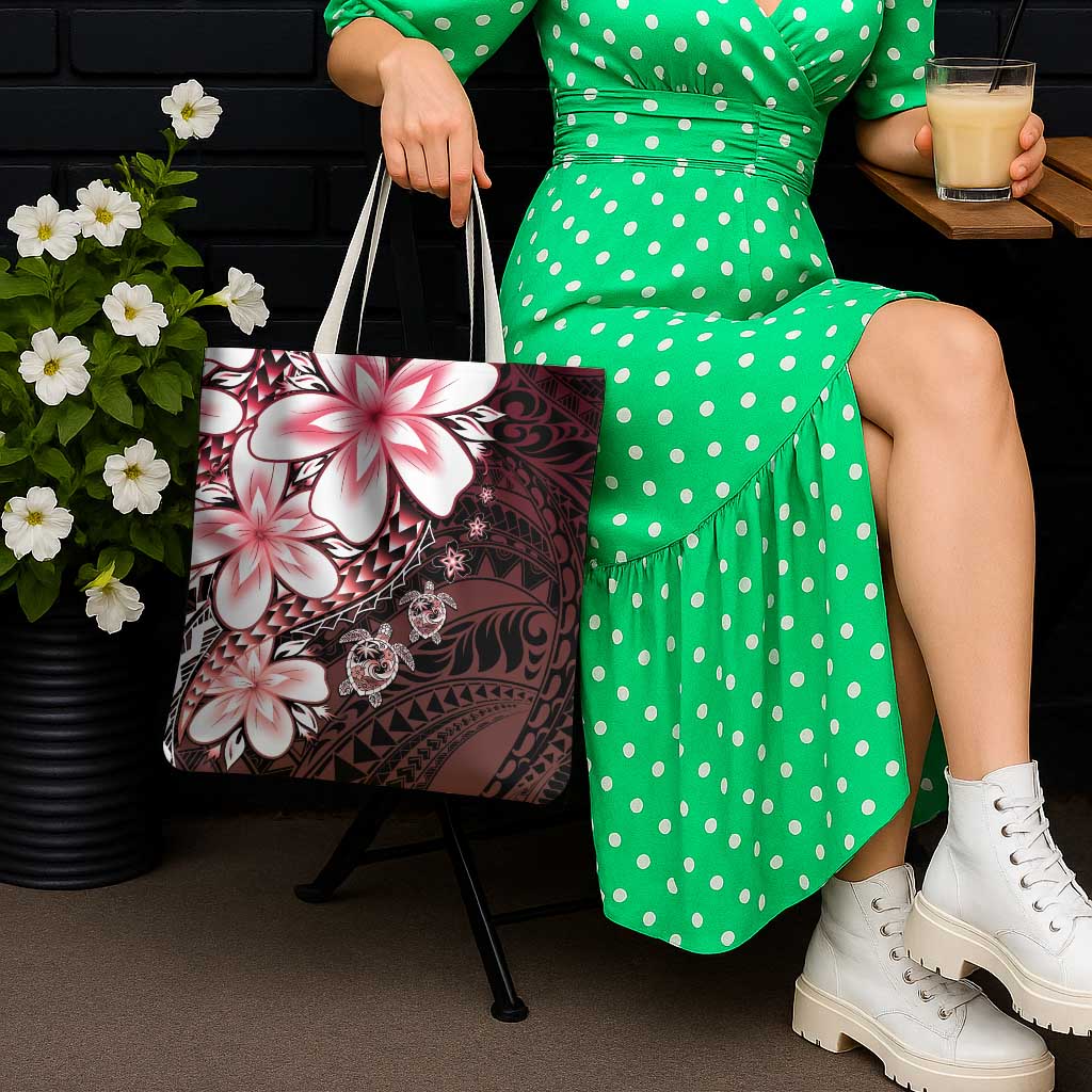 Polynesia Romantic Valentine Tote Bag Sea Turtle Couple With Red Gradient Plumeria