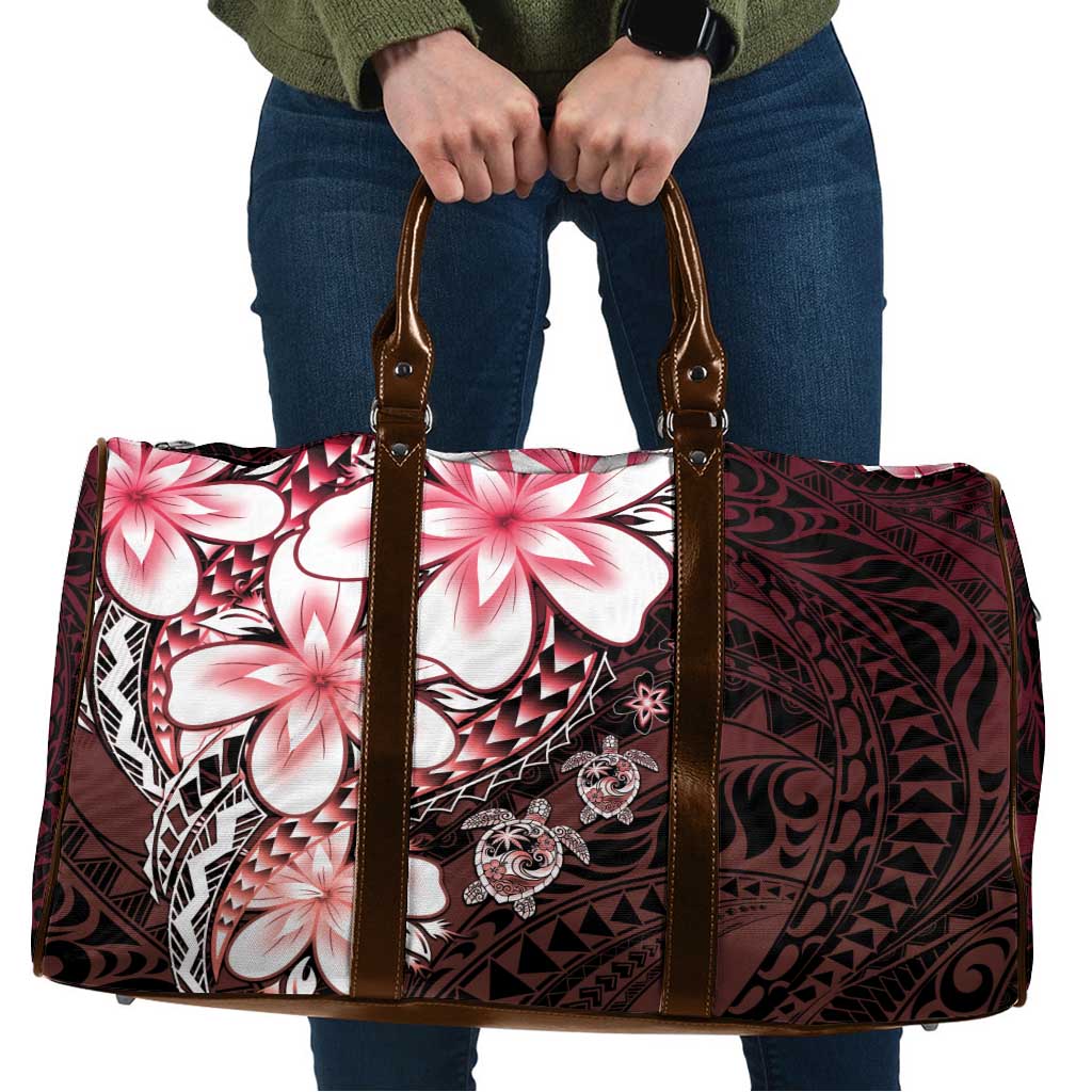 Polynesia Romantic Valentine Travel Bag Sea Turtle Couple With Red Gradient Plumeria