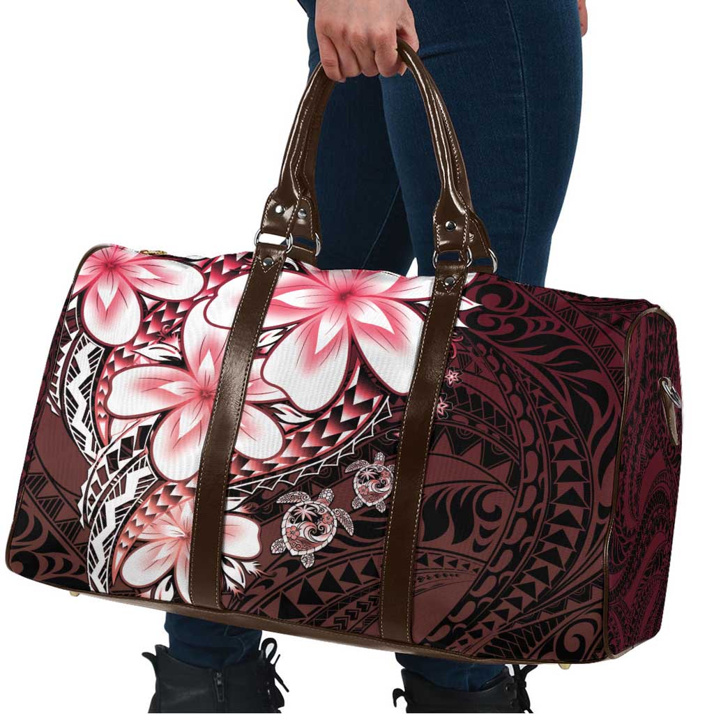 Polynesia Romantic Valentine Travel Bag Sea Turtle Couple With Red Gradient Plumeria