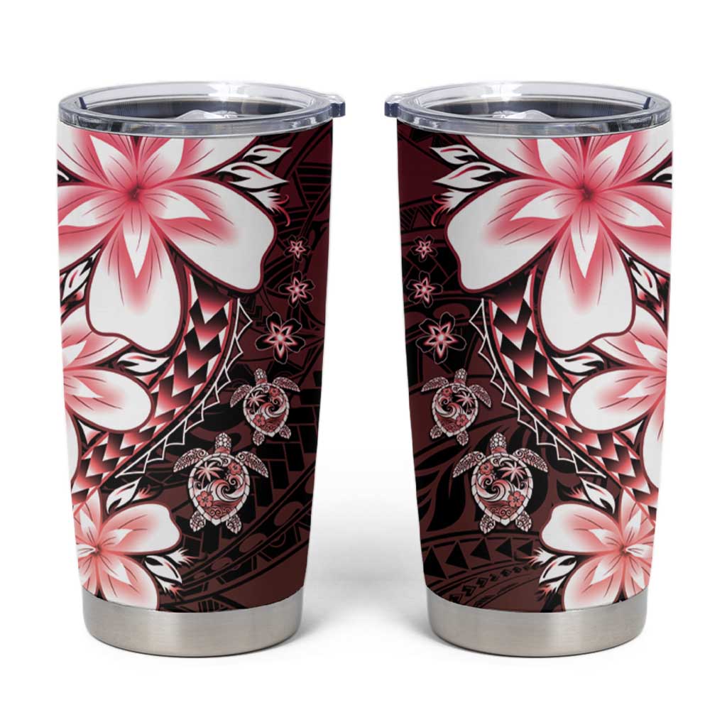 Polynesia Romantic Valentine Tumbler Cup Sea Turtle Couple With Red Gradient Plumeria