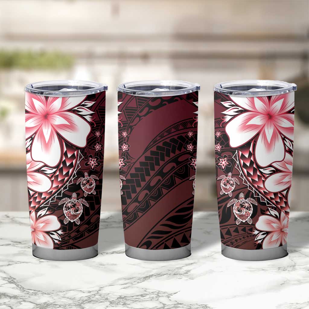 Polynesia Romantic Valentine Tumbler Cup Sea Turtle Couple With Red Gradient Plumeria