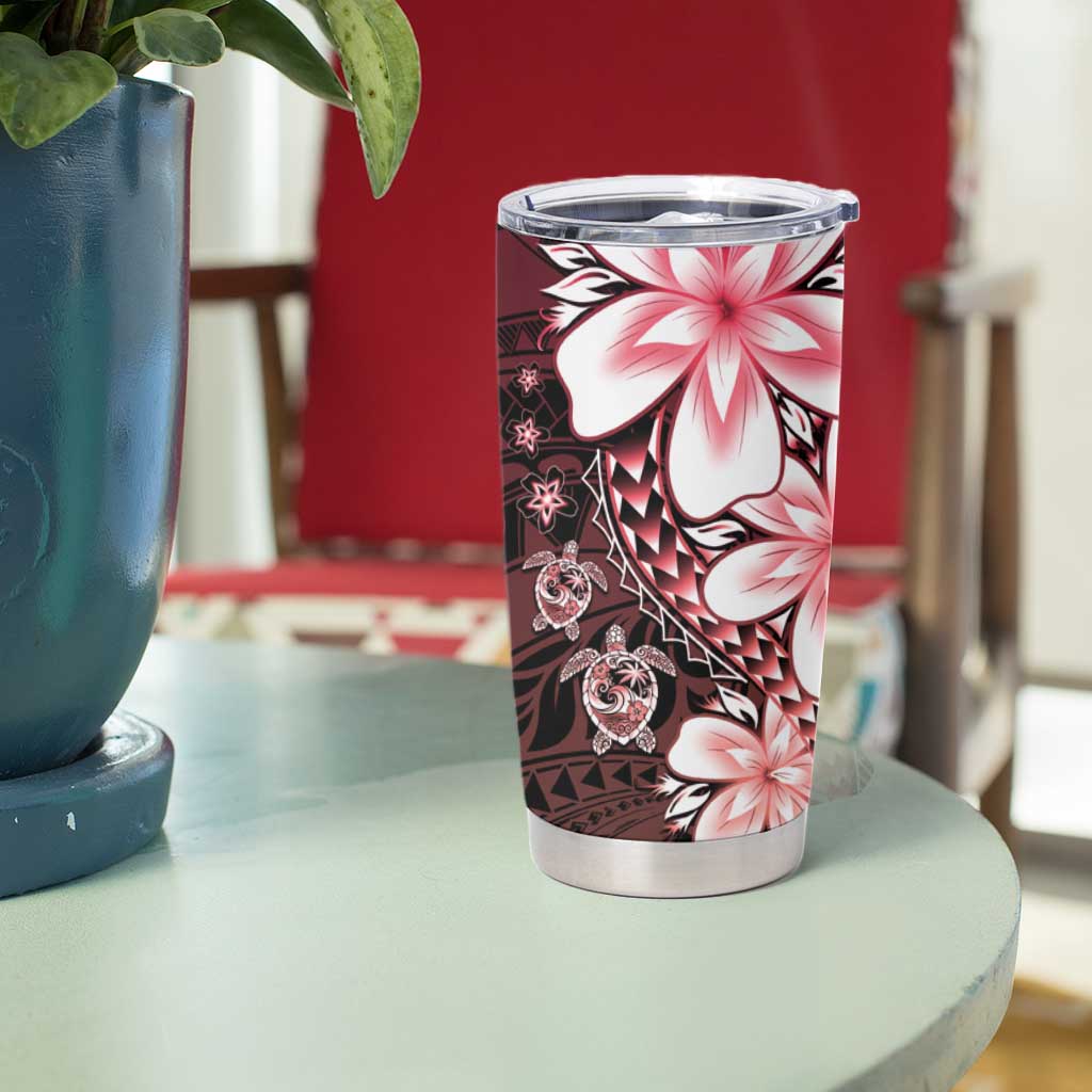 Polynesia Romantic Valentine Tumbler Cup Sea Turtle Couple With Red Gradient Plumeria