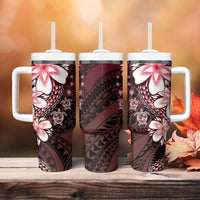 Polynesia Romantic Valentine Tumbler With Handle Sea Turtle Couple With Red Gradient Plumeria