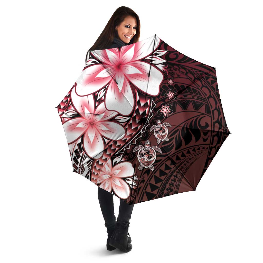 Polynesia Romantic Valentine Umbrella Sea Turtle Couple With Red Gradient Plumeria