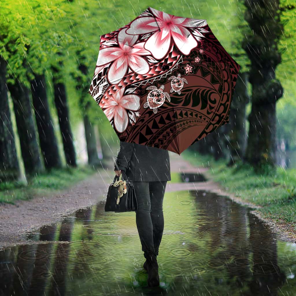 Polynesia Romantic Valentine Umbrella Sea Turtle Couple With Red Gradient Plumeria