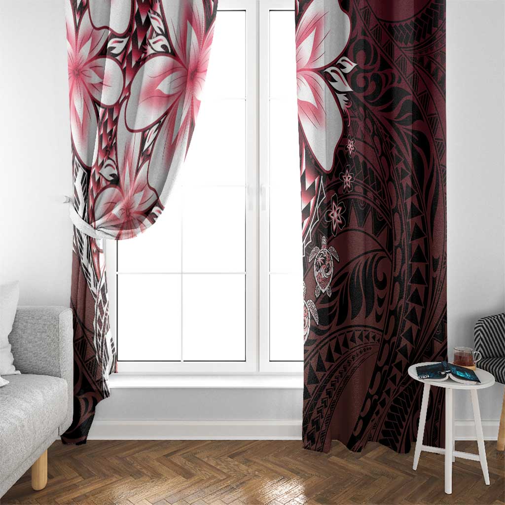 Polynesia Romantic Valentine Window Curtain Sea Turtle Couple With Red Gradient Plumeria