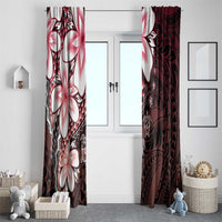 Polynesia Romantic Valentine Window Curtain Sea Turtle Couple With Red Gradient Plumeria