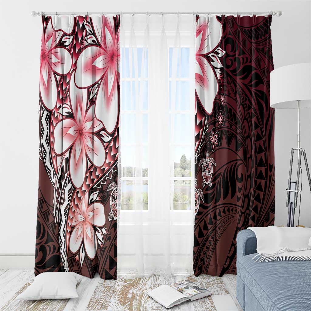 Polynesia Romantic Valentine Window Curtain Sea Turtle Couple With Red Gradient Plumeria