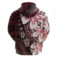 Polynesia Romantic Valentine Zip Hoodie Sea Turtle Couple With Red Gradient Plumeria