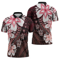 Polynesia Romantic Valentine Zipper Polo Shirt Sea Turtle Couple With Red Gradient Plumeria